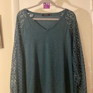 Avenue Teal Long Sleeve Lace Top